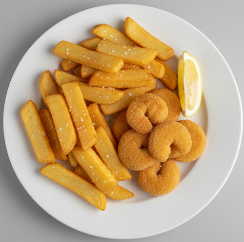 10 Pcs Scampi With Chips & Sauce 